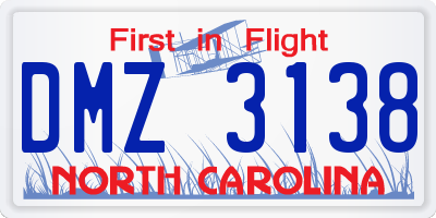 NC license plate DMZ3138