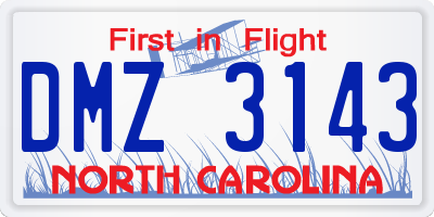 NC license plate DMZ3143