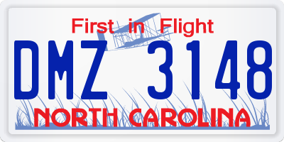 NC license plate DMZ3148