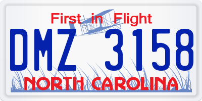 NC license plate DMZ3158