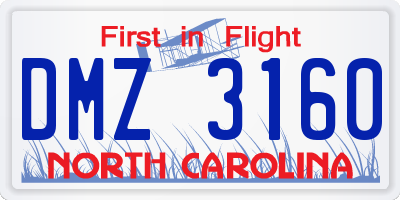 NC license plate DMZ3160