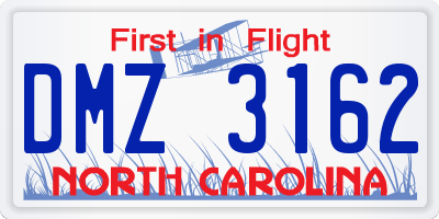 NC license plate DMZ3162