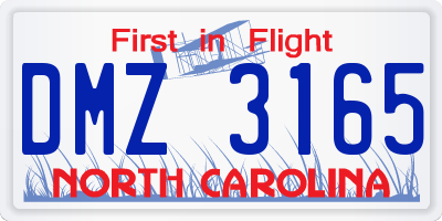 NC license plate DMZ3165
