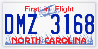 NC license plate DMZ3168
