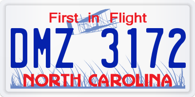 NC license plate DMZ3172