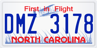 NC license plate DMZ3178