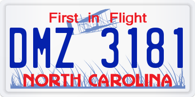 NC license plate DMZ3181