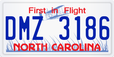 NC license plate DMZ3186