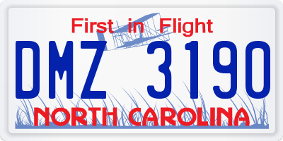 NC license plate DMZ3190