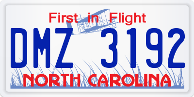 NC license plate DMZ3192