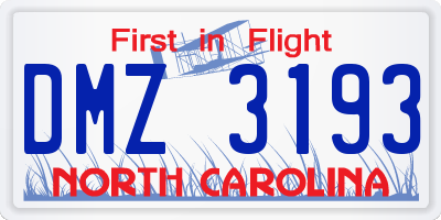 NC license plate DMZ3193