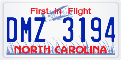 NC license plate DMZ3194