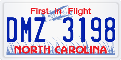NC license plate DMZ3198