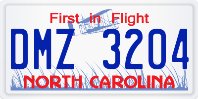 NC license plate DMZ3204