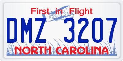 NC license plate DMZ3207