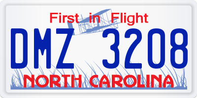 NC license plate DMZ3208