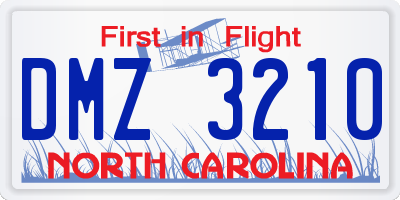 NC license plate DMZ3210