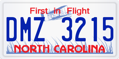NC license plate DMZ3215