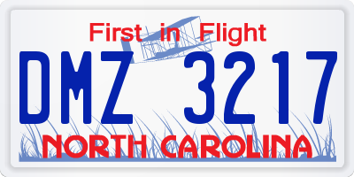 NC license plate DMZ3217