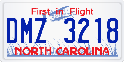 NC license plate DMZ3218