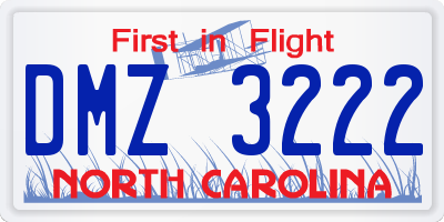 NC license plate DMZ3222