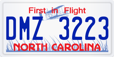 NC license plate DMZ3223