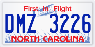 NC license plate DMZ3226