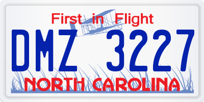 NC license plate DMZ3227
