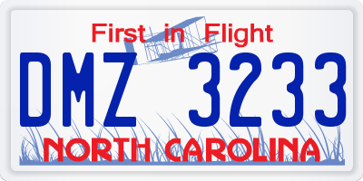 NC license plate DMZ3233