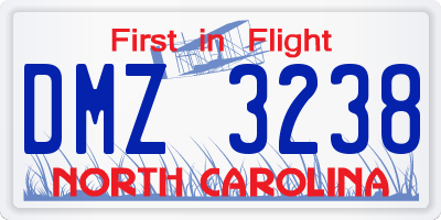 NC license plate DMZ3238