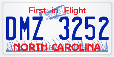NC license plate DMZ3252