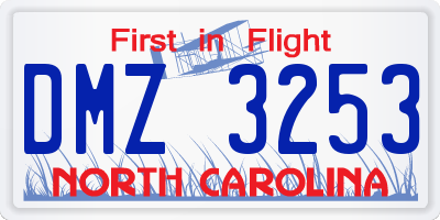NC license plate DMZ3253