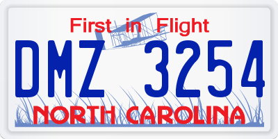 NC license plate DMZ3254
