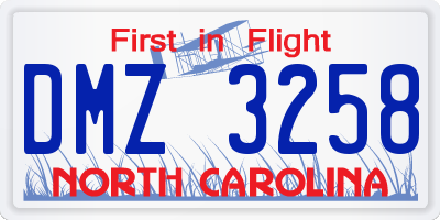 NC license plate DMZ3258