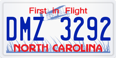 NC license plate DMZ3292