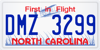 NC license plate DMZ3299