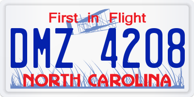 NC license plate DMZ4208