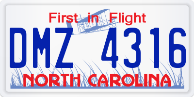 NC license plate DMZ4316