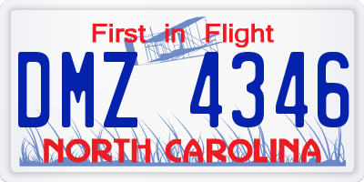 NC license plate DMZ4346