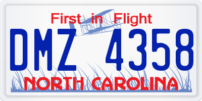 NC license plate DMZ4358
