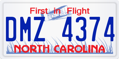NC license plate DMZ4374
