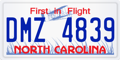 NC license plate DMZ4839