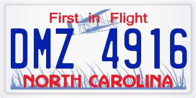 NC license plate DMZ4916