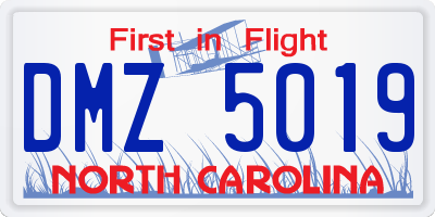 NC license plate DMZ5019