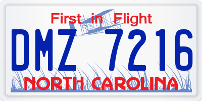 NC license plate DMZ7216