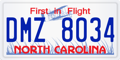 NC license plate DMZ8034