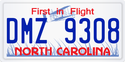 NC license plate DMZ9308