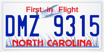 NC license plate DMZ9315
