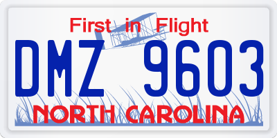 NC license plate DMZ9603
