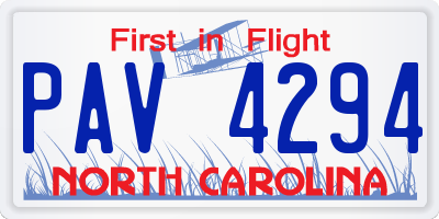 NC license plate PAV4294